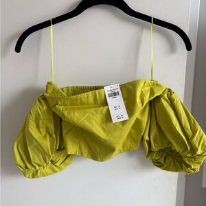 Abercrombie & Fitch Chartreuse Off-Shoulder Puff Sleeve Crop Top